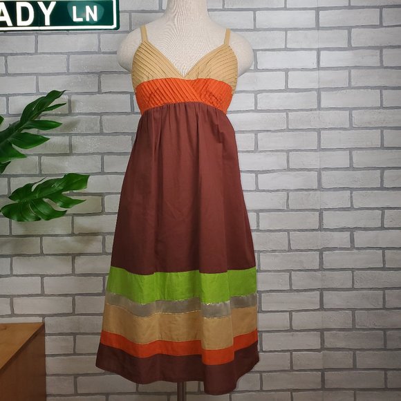 Boston Proper Brown Colorblock Midi Dress Size 6 - Picture 2 of 9